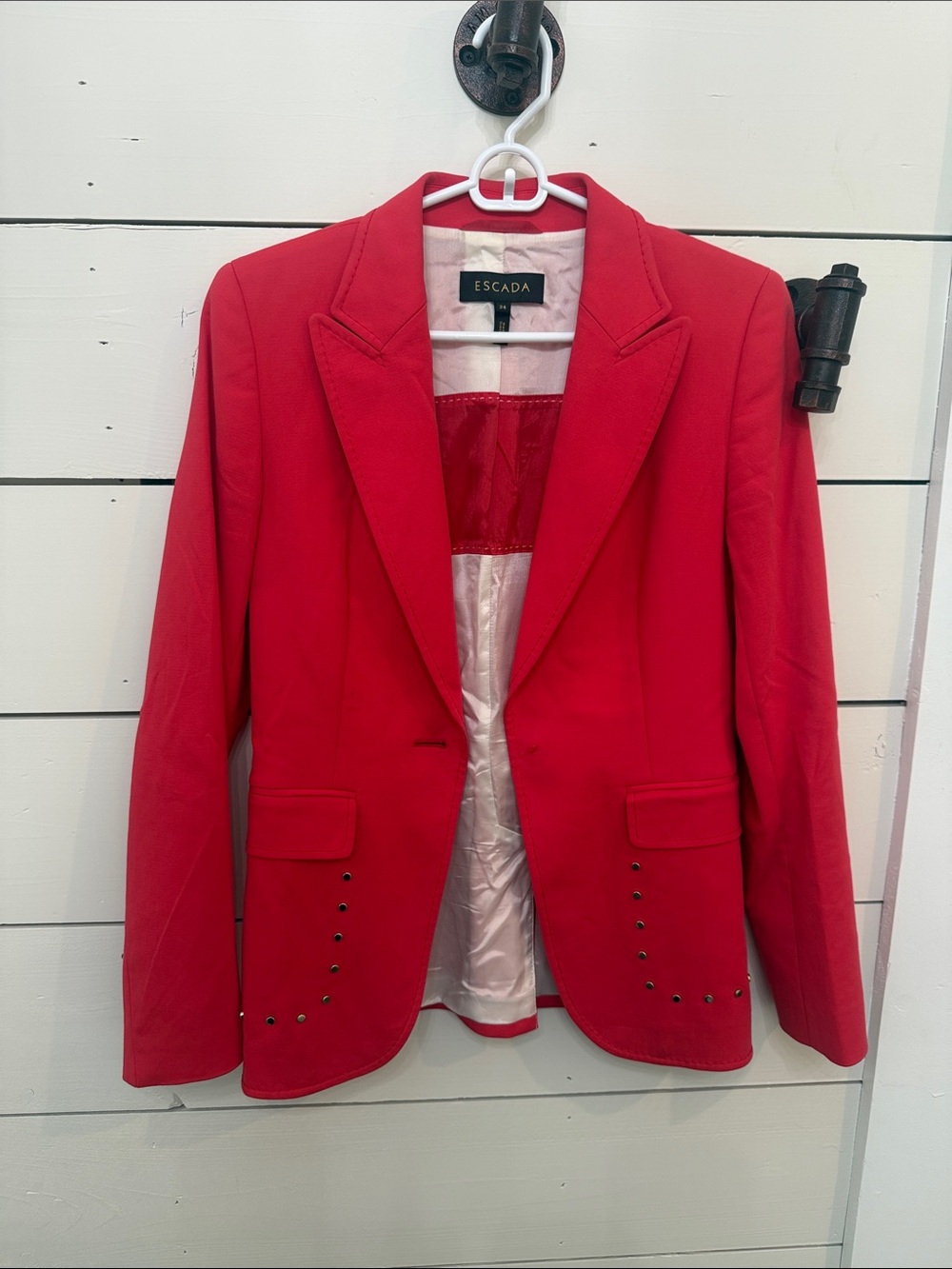 Escada Bright Red Tailored Blazer with Stud Accents